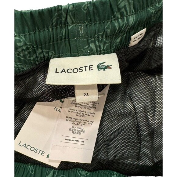 Lacoste Swim Trunks Mens XL Green All Over Logo Liner Drawstring Pockets - Picture 3 of 12